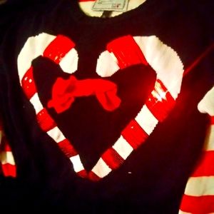 DEREK HEART - Red & White Candycane Sequin Ugly Christmas Sweater Misses Size L